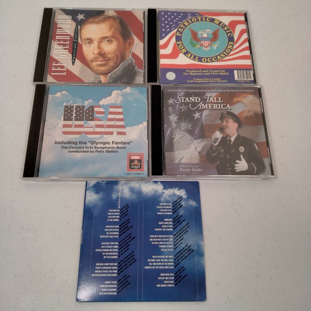 American Patiotic Music CD Lot of 5 USA Olympic Fanfare Police Lee Greenwood Mix